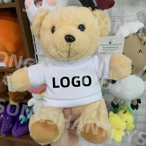 Songshan Brinquedos Presentes Promocionais baratos camisa preta branca personalizada de pelúcia de pelúcia com logotipo personalizado de bicho de pelúcia com camiseta