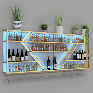 Porte-verres et vin en métal Porte-verres vintage Support mural en métal Présentoir à vin lumineux au plafond avec led - Product Image 1