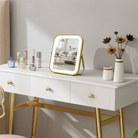 Miroir de Maquillage LED Intelligent à Cadre Métallique, Éclairage Intégré, Carré, Portable, à Brancher, pour Chambre et Coiffeuse