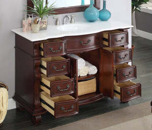 Mobile <span class=keywords><strong>Bagno</strong></span> Contemporaneo Guanda 50 Pollici in Legno Massello e MDF Ecologico Durevole con Top in Marmo da 18mm e Lavabo Singolo in Ceramica CUPC - Product Image 5