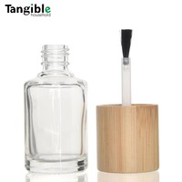 Botol Kaca Kosong 15ml untuk Cat Kuku dengan Kuas dan Tutup Kayu Berhias Hot Stamping, Wadah untuk Cat Kuku atau Minyak Kuku