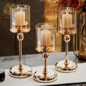 Candelabros al por mayor, farolillos y tarros de velas, candelabro dorado de cristal único para centro de mesa de boda - Product Image 2