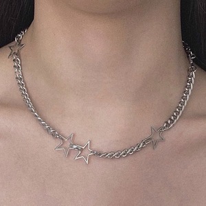 Collar A Ishang Is Star de Acero de Titanio con Cadena Hueca de Cinco Puntas y Cadena Lateral, Estilo Fresco y Dulce - Product Image 1