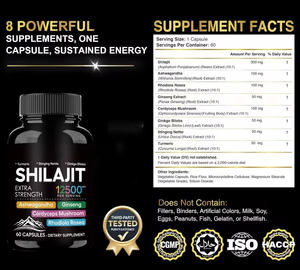 Cápsulas de Shilajit com Cúrcuma, Urtiga, Ginkgo Biloba, Ashwagandha, Ginseng, Cogumelo Cordyceps, Rhodiola Rosea - Product Image 6