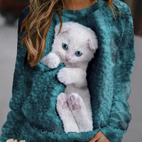 Usine En Gros 3D Impression Numérique Animaux Chats Lâches Style Occidental Hoodies Logo Décoration Femmes À Manches Longues À Capuche