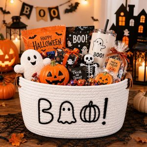 Cesta de <span class=keywords><strong>regalo</strong></span> de cuerda de algodón tejida, cubo espeluznante de Halloween, cesta de almacenamiento de regalos para decoración de fiestas de Halloween, venta al por mayor para festividades - Product Image 2