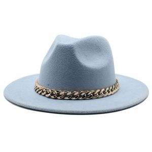 Wholesale Wide Brim Women Fedora Hats for Adults <b>Cheap</b> 27 Solid Colors Polyester Fedora Hats With <b>Chain</b> - Product Image 5