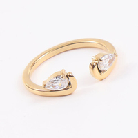 Bague tendance en acier inoxydable plaqué or 18 carats avec double zircon et cristal, fine et élégante, idéale comme cadeau