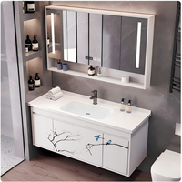 Tocador de baño de diseño moderno montado en la pared con espejo LED tocador de espacio de almacenamiento grande personalizado