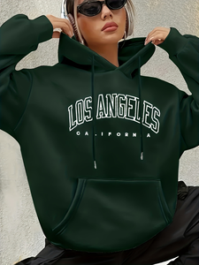 <span class=keywords><strong>Felpa</strong></span> con Cappuccio da Donna con Stampa Grafica <span class=keywords><strong>Los</strong></span> <span class=keywords><strong>Angeles</strong></span> e New York, con Coulisse, in Pile Casual, Modello Brooklyn, Disponibile - Product Image 4