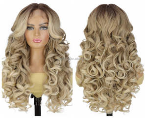 All'ingrosso 26 pollici <span class=keywords><strong>capelli</strong></span> sintetici fatti a mano all'uncinetto 13x6 pizzo anteriore parrucca marrone <span class=keywords><strong>chiaro</strong></span> sciolto onda profonda parrucca per le donne - Product Image 1
