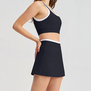 New Color Block White Stripe Camisole Sports Bra <b>Women</b> Running Tennis Mini <b>Skirt</b> Yoga Wear Two-Piece Set - Product Image 1