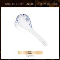 Service de table en porcelaine fine de Jingdezhen, motif végétal bleu et blanc, compatible micro-ondes, comprenant bols, assiettes et baguettes, style chinois, pour usage domestique, idéal comme cadeau