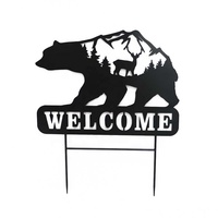 Panneau de bienvenue en laiton fait main style Art Déco avec ours en métal, pour porte d'entrée, taille de cadre personnalisable, artisanat métallique