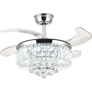 Ventilador de Teto Retrátil de Cristal de 42\" com Luz <span class=keywords><strong>LED</strong></span> 72W Controle Remoto Design de Iluminação e Circuito 55*55*30cm - Product Image 1