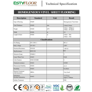 Çevre Dostu ve Geri Dönüştürülebilir İç Mekan Oda Hastane Okul Zeminleri Çizilmeye Dayanıklı PVC Döşeme Homojen Döşeme - Product Image 3