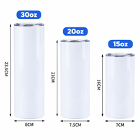Vente en gros de gobelets isothermes en acier inoxydable à double paroi, droits et fins, blancs, de 15, 20 et 30 oz, vierges pour sublimation, avec couvercle
