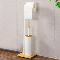 Porte-rouleau de papier toilette en métal bambou blanc 2 en 1 et ensemble de brosses accessoires de nettoyage de salle de bain sur pied outils à la maison hôtel