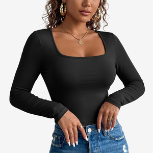 <span class=keywords><strong>Top</strong></span> Corto da Donna Streetwear Personalizzato con Scollo Quadrato e <span class=keywords><strong>Maniche</strong></span> <span class=keywords><strong>Lunghe</strong></span>, Abbigliamento Casual Quotidiano Primavera Autunno - Product Image 1