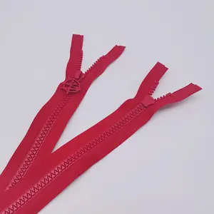 ซิป O/E ซิปพลาสติกสีแดงขนาด75ซม. พร้อมตัวเลื่อนอัตโนมัติสำหรับเสื้อผ้า