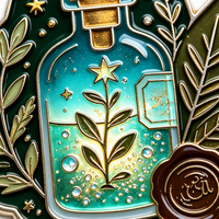 Broche personnalisée en émail « Potion Magique » avec feuille de plante et sceau de cire, pour costume, blazer, cadeau