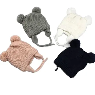 wholesale baby earmuff hat knit beanie hat with pom ball