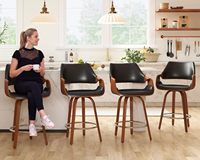 Tabourets de comptoir modernes pivotants de 26 pouces en faux cuir noir rembourrés Chaises de bar de ferme