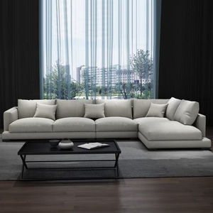 Zayshine <span class=keywords><strong>Divano</strong></span> Angolare Modulare a 5 Posti in Lino Bianco, Stile Moderno Minimalista Italiano di Lusso per Soggiorno, Villa e Appartamento - Product Image 2
