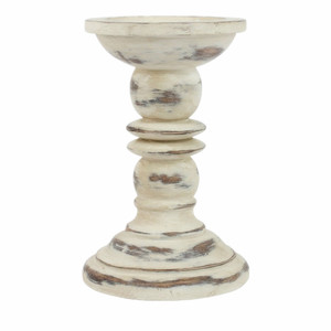 Decorazioni domestiche da 12 pollici portacandele in resina con pilastro in legno <span class=keywords><strong>bianco</strong></span> antico con finitura bianca candelabri conici in poliresina - Product Image 3