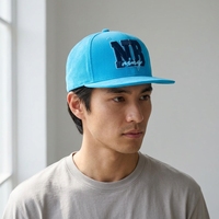 Gorra de Béisbol Azul de 5 Paneles con Cierre a Presión, Logotipo Bordado, Algodón, Unisex, Casual, Deportiva, Streetwear