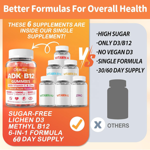 Gommes multi-vitamines OEM à la vitamine D3 K2 avec de la vitamine méthylique B12, végétalienne D3, vitamine A,C, zinc pour les - Product Image 4