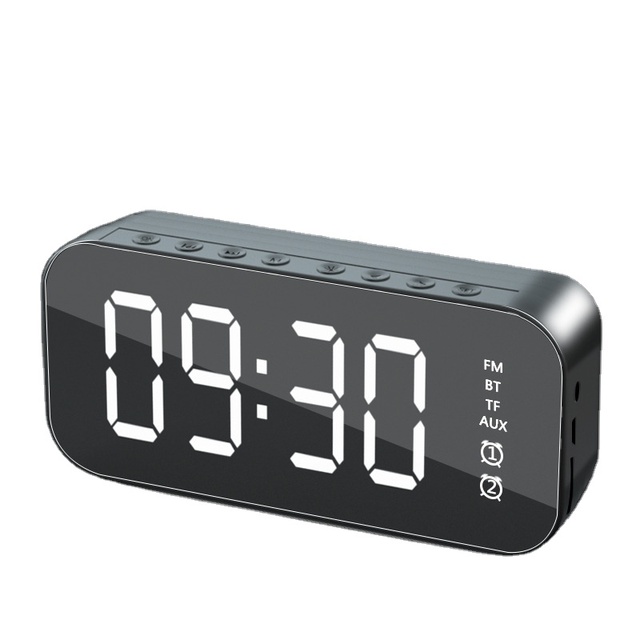 Wireless BT Mirror Dual Alarm Clock Mini Speaker LED Mirror Time Clock with Card Playback