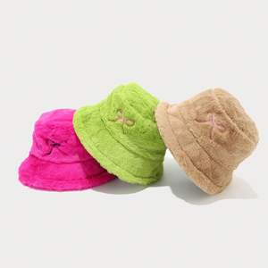 Chapeau Bob en Peluche Brodé Nœud Papillon Tendance pour Femme, Idéal Automne Hiver et Extérieur - Product Image 2