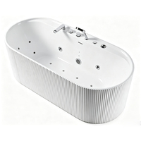 Baignoire autoportante ovale de luxe en acrylique cannelé avec LED, chromothérapie, jets d'air et hydrothérapie massante