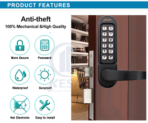 Zinc Alloy Durable Modern Code Push Button Door <strong>Lock</strong> Digital Smart Door <strong>Lock</strong> Matt Chrome Black <strong>Digits</strong> <strong>Combination</strong> <strong>Lock</strong> - Product Image 5