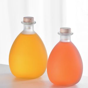 Botella de vidrio transparente y esmerilada al por mayor, vacía, de 100ml, 250ml, 380ml, 500ml, 750ml, con forma de gota de agua, redonda, para vino de frutas y bebidas, con corcho. - Product Image 3