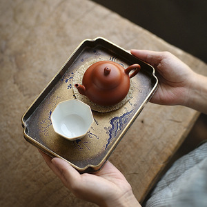 Soporte para tetera de cobre puro lacado estilo antiguo, hecho a mano, forma irregular, para mesa de preparación de té Kung Fu. - Product Image 1
