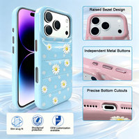 Casing HP PU Leather Motif Bunga Daisy untuk iPhone 18 Pro Max, Anti Benturan dengan Airbag, Bezel Terangkat, Tombol Logam, Potongan Presisi