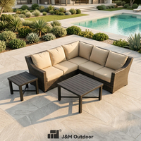 Ensemble de canapé sectionnel en forme de L en rotin PE tissé à la main J&M Outdoor avec table basse et table d'appoint pour la plage