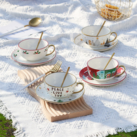 Nouvelle collection : Service à thé en céramique de luxe avec théière, tasses et soucoupes – Idéal pour Noël, le café et les voyages – Style européen tendance et dernier cri