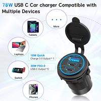 Prise USB 12V double USB-C PD et QC3.0, chargeur de voiture avec interrupteur marche/arrêt, étanche, 300W, pour voiture, bateau, camping-car, fourgonnette