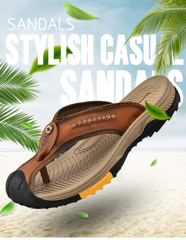 New Men Sandals and Slippers Outside Flip Flops Breathable Thick-Soled Toe Sandals