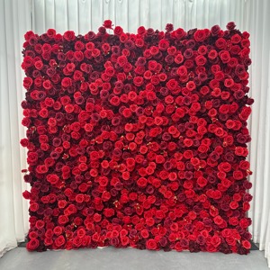 E-FW005 Wedding Artificial 3d 5d <b>Flower</b> <b>Wall</b> Backdrop 8ft X 8ft Red Rose <b>Flower</b> <b>Wall</b> <b>Panel</b> Roll up Silk <b>Flower</b> <b>Wall</b> Decoration - Product Image 1
