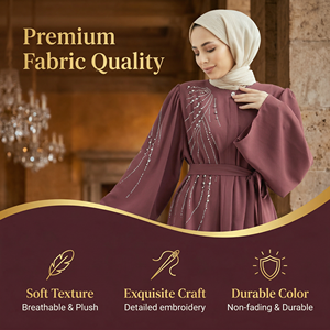 Abaya Musulmana con Pedrería para Mujer, con Cinturón y Mangas Anchas, Marca Privada - Product Image 3