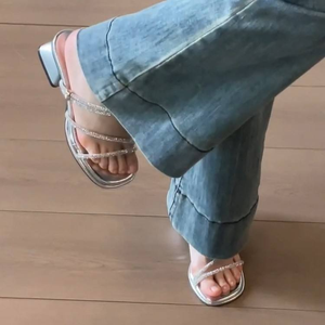 Zapatos de Tacón Alto y Grueso Estilo 2025 con Tiras Finas de Pedrería y Sandalias de Tacón Medio para Mujer - Product Image 6