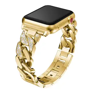 Huaxun Gouden Vrouwen Meisjes Bling Charms Diamant Metal Horlogebandbanden Voor Apple Watch Serie 9 8 Ultra 7 Se 45Mm 49Mm 41Mm