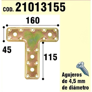 Piastra di supporto in legno a forma di "T" bichromata 160 mm. - Product Image 1
