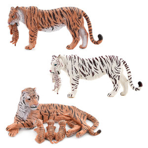 Modèles de faune sauvage simulée transfrontaliers, en PVC rouge et blanc, tigre adulte femelle portant son jeune, éducatif, maternité, cognition - Product Image 6