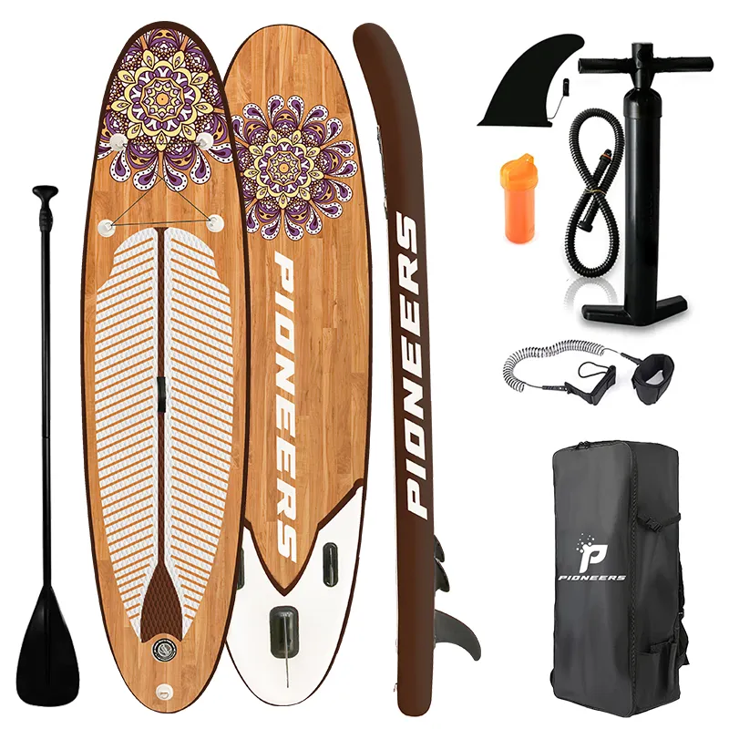 Manufacture Inflatable Wooden SUP Paddle Board With Fiberglass Paddle