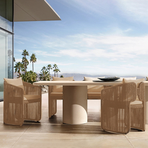 Ensemble de table et chaises de salle à manger d'extérieur modernes en rotin, meubles de jardin pour patio, école, entrepôt ou hôtel - Product Image 1